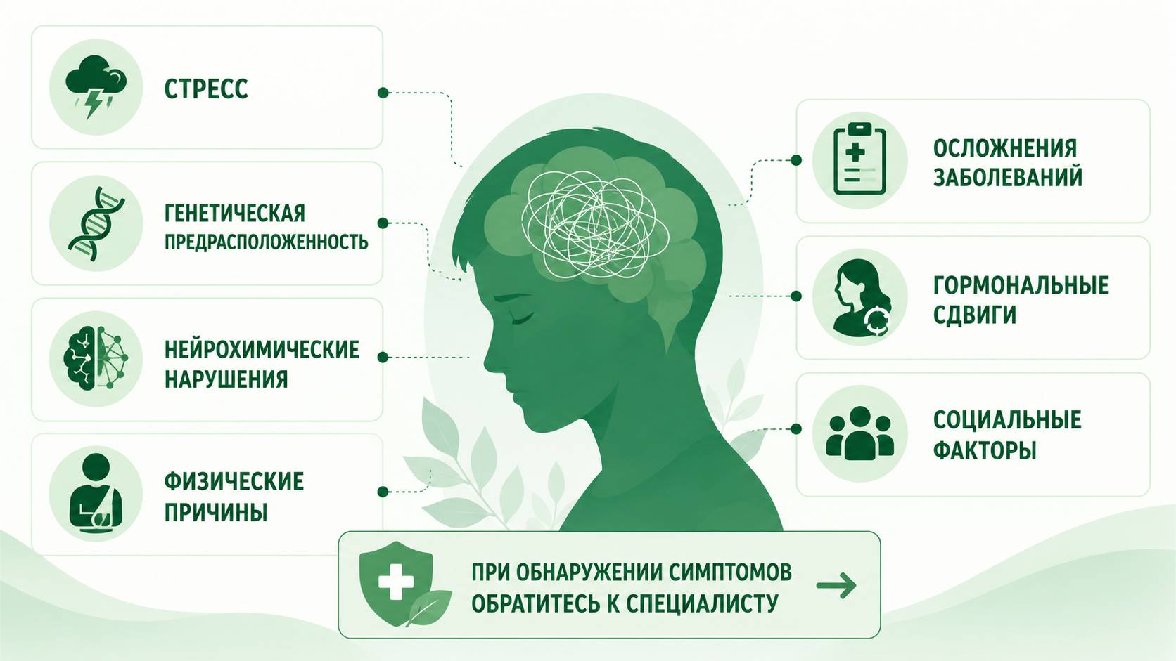 Причины аффективных расстройств: стресс, генетическая предрасположенность, гормональные изменения, нейрохимические нарушения, социальные и физические факторы.